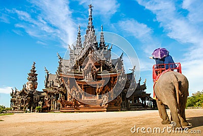 Pattaya, Thailand: Thai Temple Elephant Rides Stock Photo