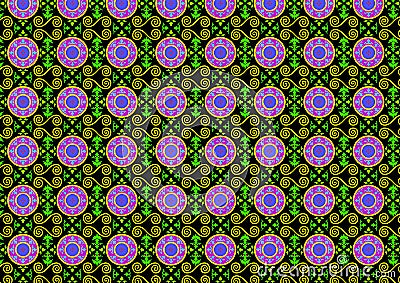 Green pattern with purple circles Cartoon Illustration