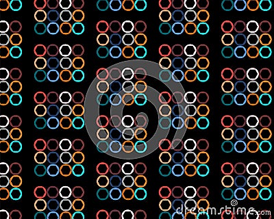 Pattern of abstract, colorful, bright, motley circles with hexahedrons inside painted in the most fashionable colors of 2018 on a Cartoon Illustration