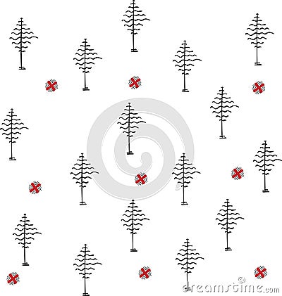 Pattern of abstract trees and flowers Vector Illustration