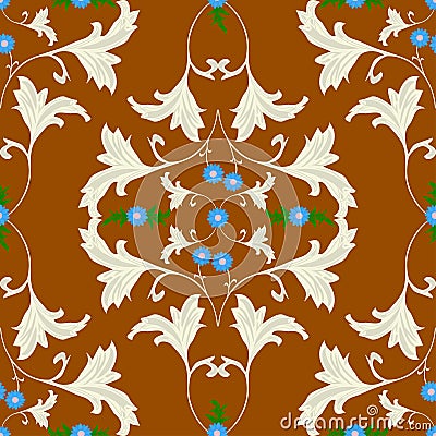Pattern abstraction flower blue leaf green cream Wallpaper brown Vector Illustration