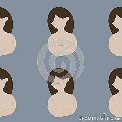 square illustration. loving mother holds in her arms and hugs her newborn baby, breastfeeds him, breast milk on a blue background Cartoon Illustration