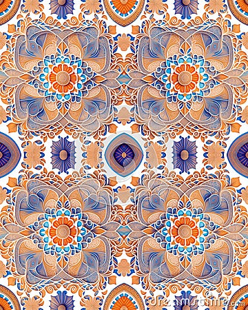 Rapport of intricate arabesque flowers shapes for tapestry pattern. Generative AI Stock Photo