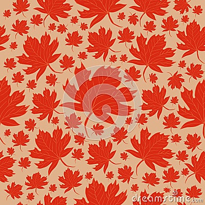 Pattern autumn leaves of orange maple on a cream background Cartoon Illustration