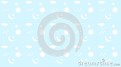 Pattern for baby bedding. Light blue background with moon, stars, clouds and sun motifs Vector Illustration