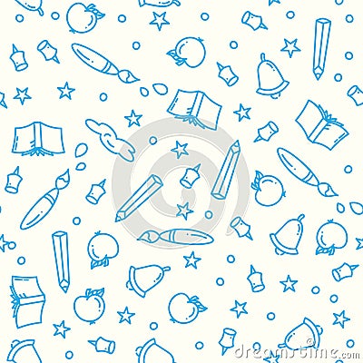 Pattern of back to school with thin line icons school supplies. Education background. Study elements in linear icon art Vector Illustration