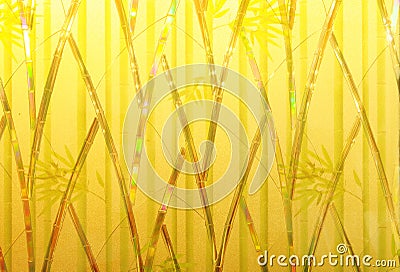 Pattern of bamboo and leaves on frosted glass Stock Photo