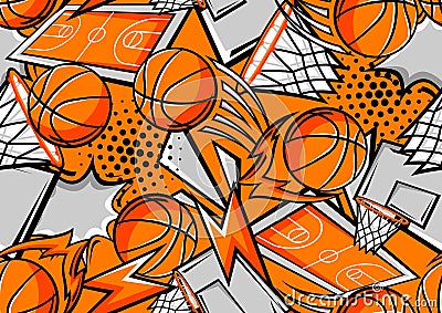 Pattern with basketball items. Sport club illustration. Vector Illustration