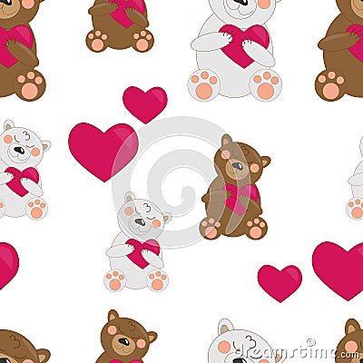 pattern bears brown and polar with hearts Vector Illustration