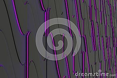 Pattern of black twisted extruded shapes with violet glowing lines Cartoon Illustration