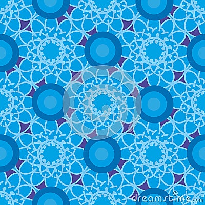 Pattern with blue flowers and colorful circles Vector Illustration