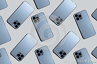 pattern with blue phones with many cameras Stock Photo