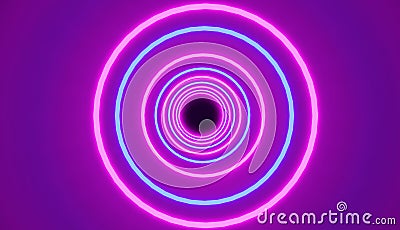 Pattern of blue and pink glowing neon circles, render, retro style. Stock Photo