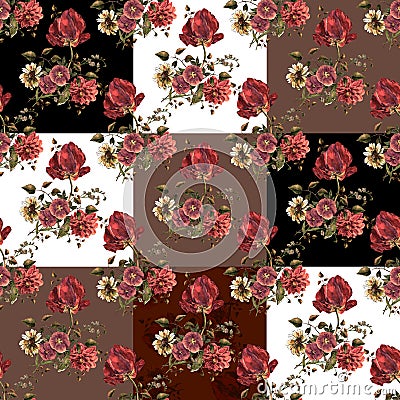 Pattern of bouquets patchwork seamless pattern. Cartoon Illustration