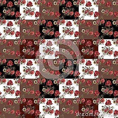 Pattern of bouquets patchwork seamless pattern. Cartoon Illustration