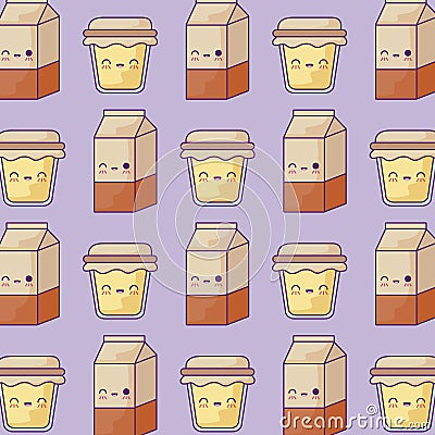 pattern of boxes milk and honey pots kawaii style Cartoon Illustration