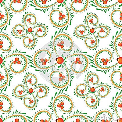 Pattern branches of curls with orange berries Vector Illustration