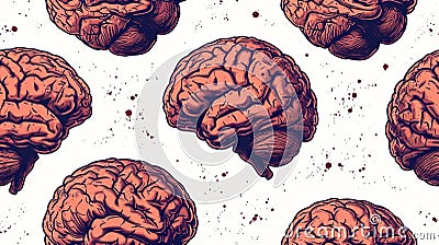 A pattern of a bunch of brains on white background, AI Stock Photo