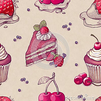 Pattern with cake illustrations Cartoon Illustration