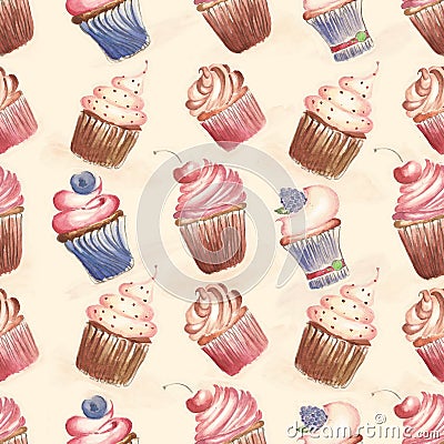 Pattern with cakes, cupcakes Stock Photo