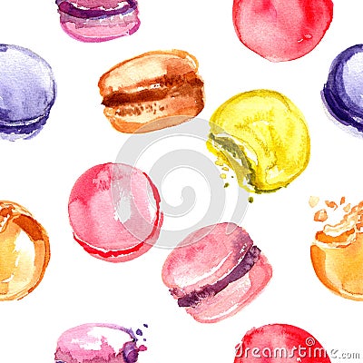 Pattern coffe tea candy painted watercolor. Donuts, macaroon, coffee. seamless pattern food Stock Photo