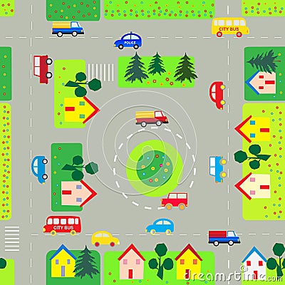 Pattern with cars and streets Vector Illustration