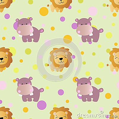 Pattern with cartoon cute toy baby behemoth Vector Illustration