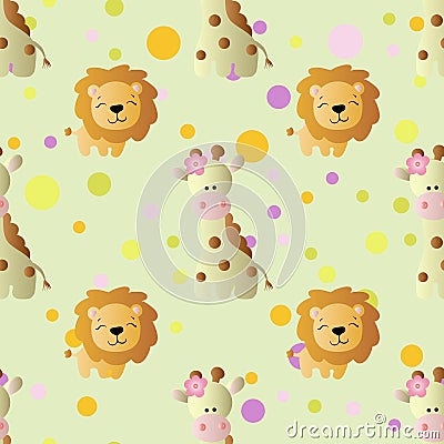 Pattern with cartoon cute toy baby giraffe Vector Illustration