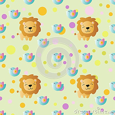 Pattern with cartoon cute toy baby lion Vector Illustration