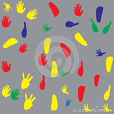 Pattern of childern`s hand and foot texture background Vector Illustration