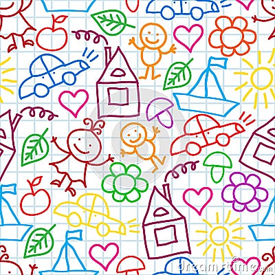 Pattern of children's drawings Vector Illustration