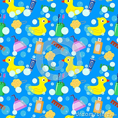 Pattern with childrens illustrations with items for the shower. Vector Illustration