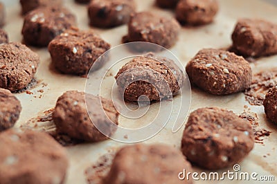 pattern chocolate cakes on the pergament paper for Christmas Stock Photo