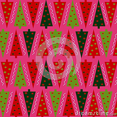 A pattern of Christmas trees on a pink background. Pattern for wrapping paper and different backgrounds. Vector Illustration