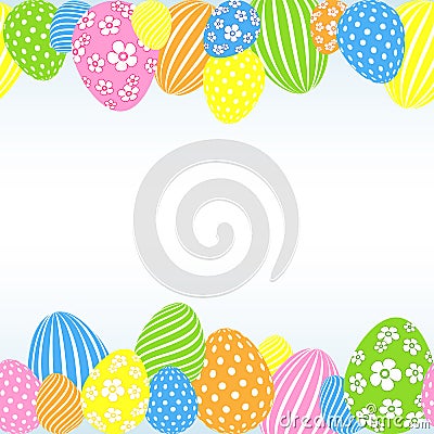 Pattern of colored Easter eggs on a light background Decorative festive empty template for design of card banner poster Vector Illustration