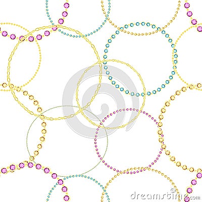 A pattern of colored gemstones of various cuts. Colored gems of different cut. Vector Illustration