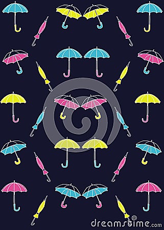 Pattern colored umbrellas on a blue background Stock Photo