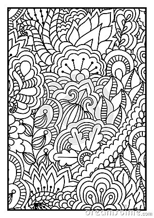 Pattern for coloring book. Black and white background with floral, ethnic, hand drawn elements for design. Vector Illustration