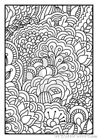 Pattern for coloring book. Black and white background with floral, ethnic, hand drawn elements for design. Vector Illustration