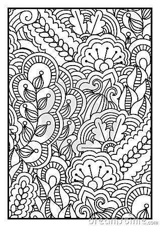 Pattern for coloring book. Black and white background with floral, ethnic, hand drawn elements for design. Vector Illustration