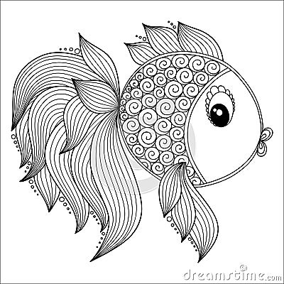 Pattern for coloring book. Cute Cartoon Fish. Vector Illustration