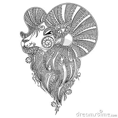 Pattern for coloring book. Ram's head. Vector Illustration