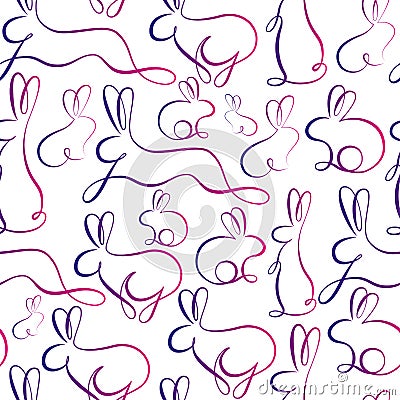 A pattern of contour bunnies on a white background. Vector Illustration