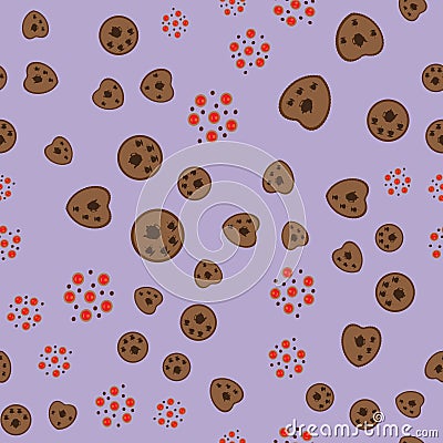 Pattern with cookies with a cup of tea and teapot Vector Illustration