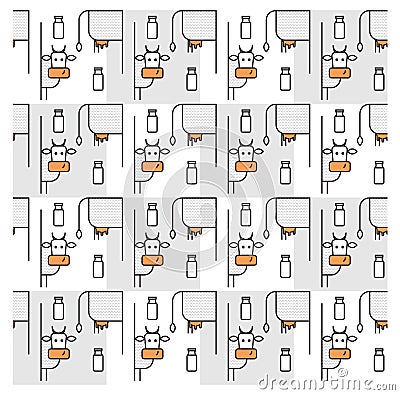 The pattern with cows and bottles the milk Vector Illustration