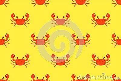 Pattern of crabs on a yellow background. Vector Illustration