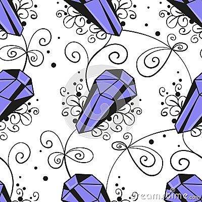 Pattern with crystals and decorative vegetation Vector Illustration