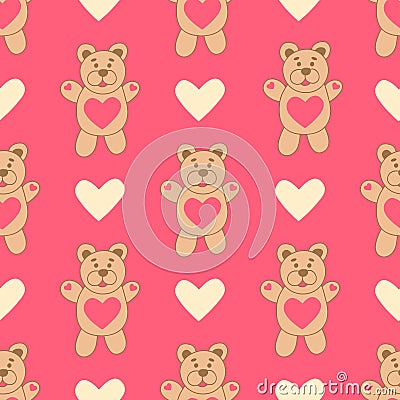 Pattern with cute bear and hearts. Lovely. Stock Photo