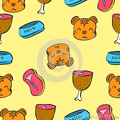 Pattern cute cat colorful collection Vector Illustration