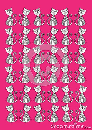 Pattern with cute cats Vector Illustration